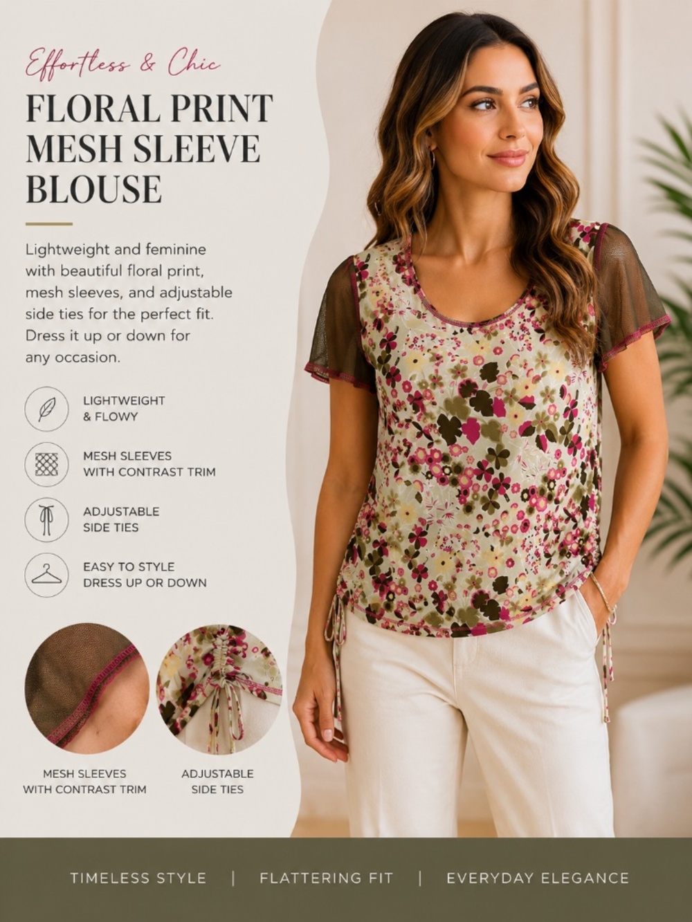 Floral Mesh Sleeve Side-Tie Blouse | Y2K Inspired | Size Estimated Medium